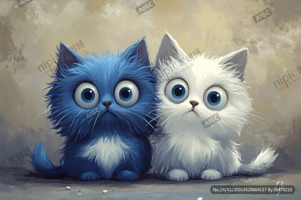 手绘大眼萌猫咪装饰画