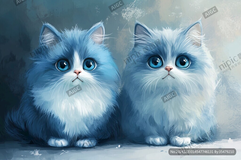 手绘大眼萌猫咪装饰画