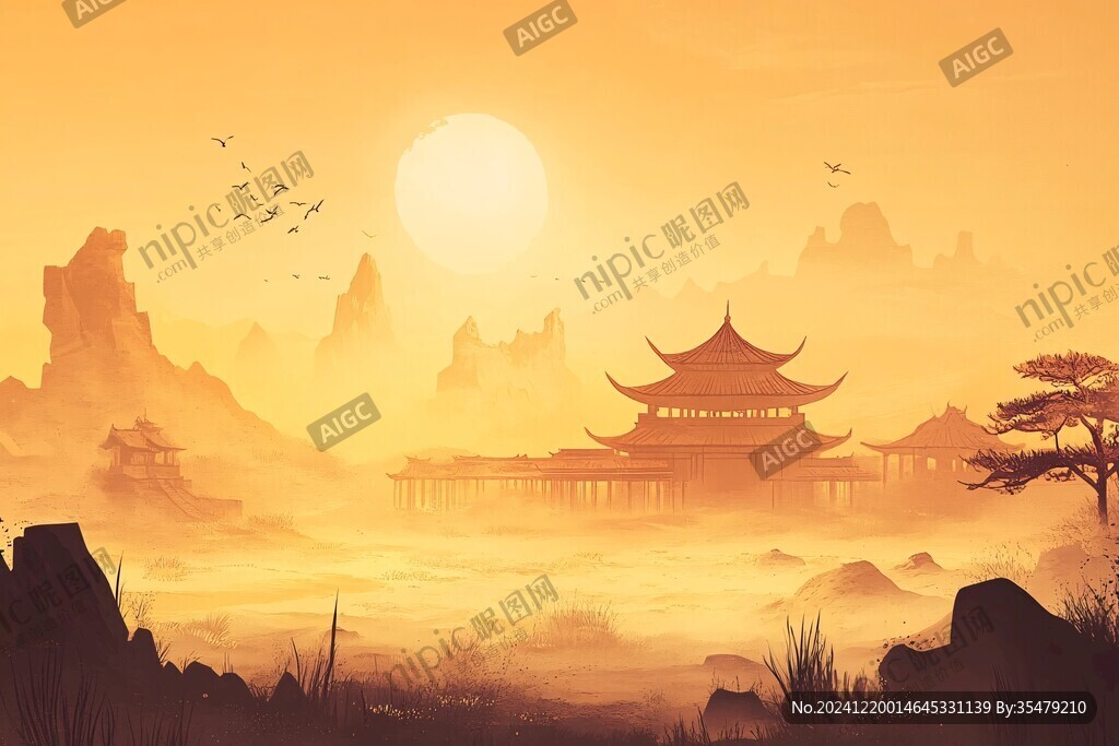 天界晓钟风景插画