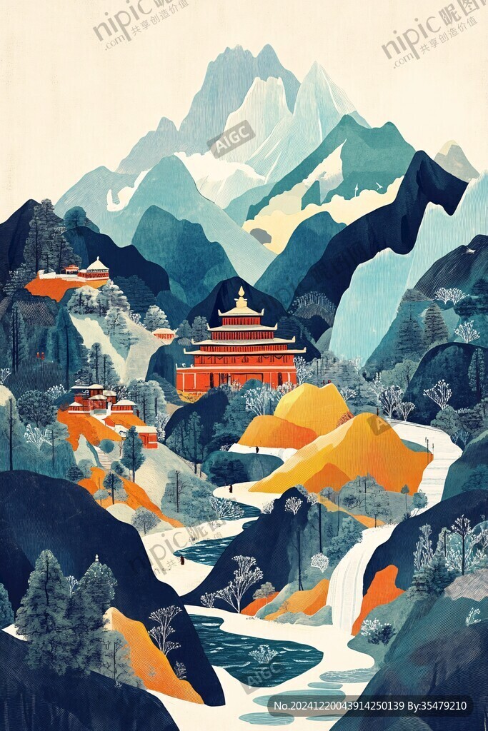 山水包装插画