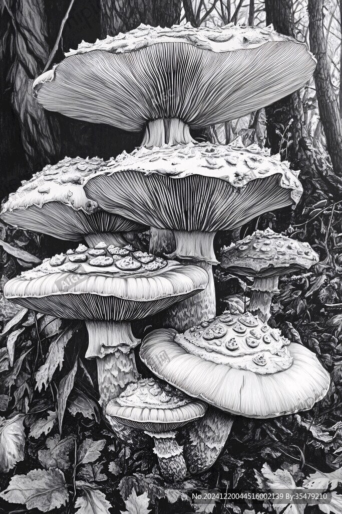 蘑菇素描铜版画