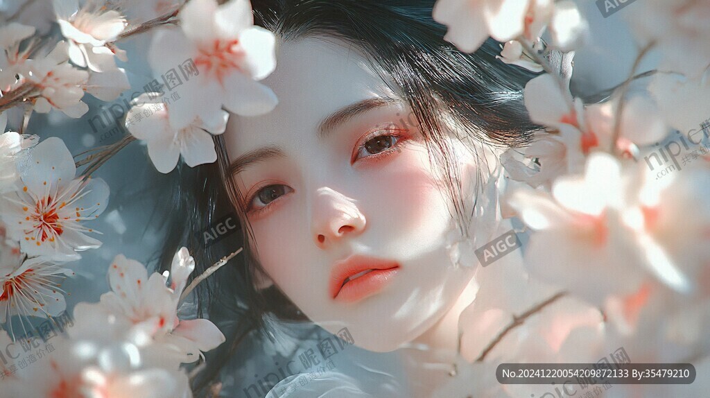 唯美花下少女