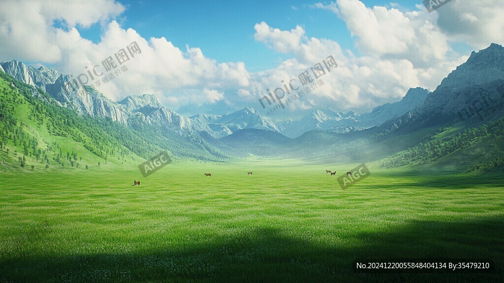 蓝天白云山脉草地背景