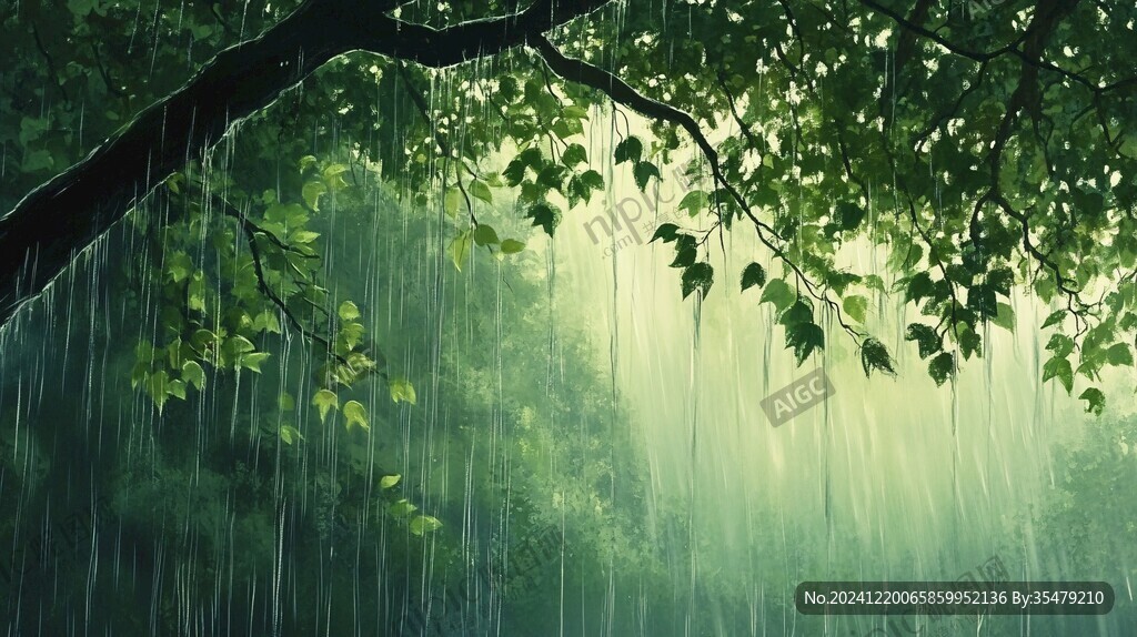 下雨的树木