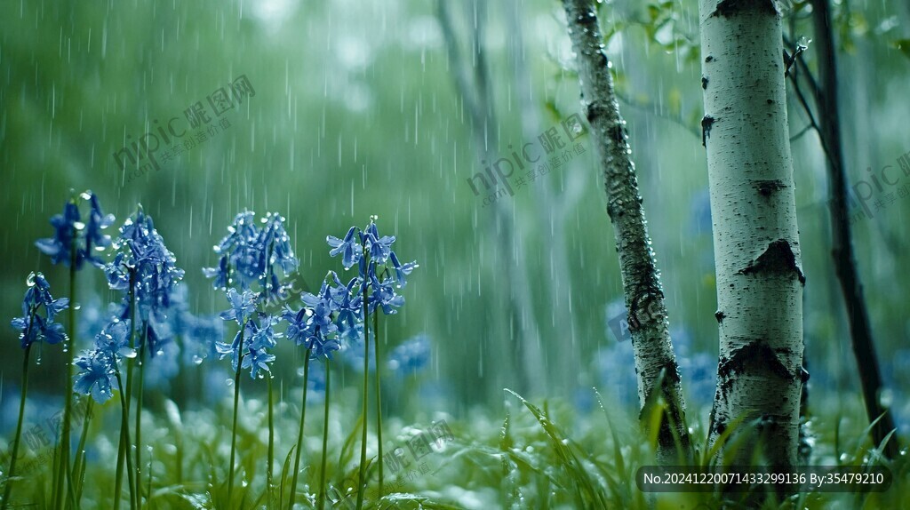 雨中的蓝花草