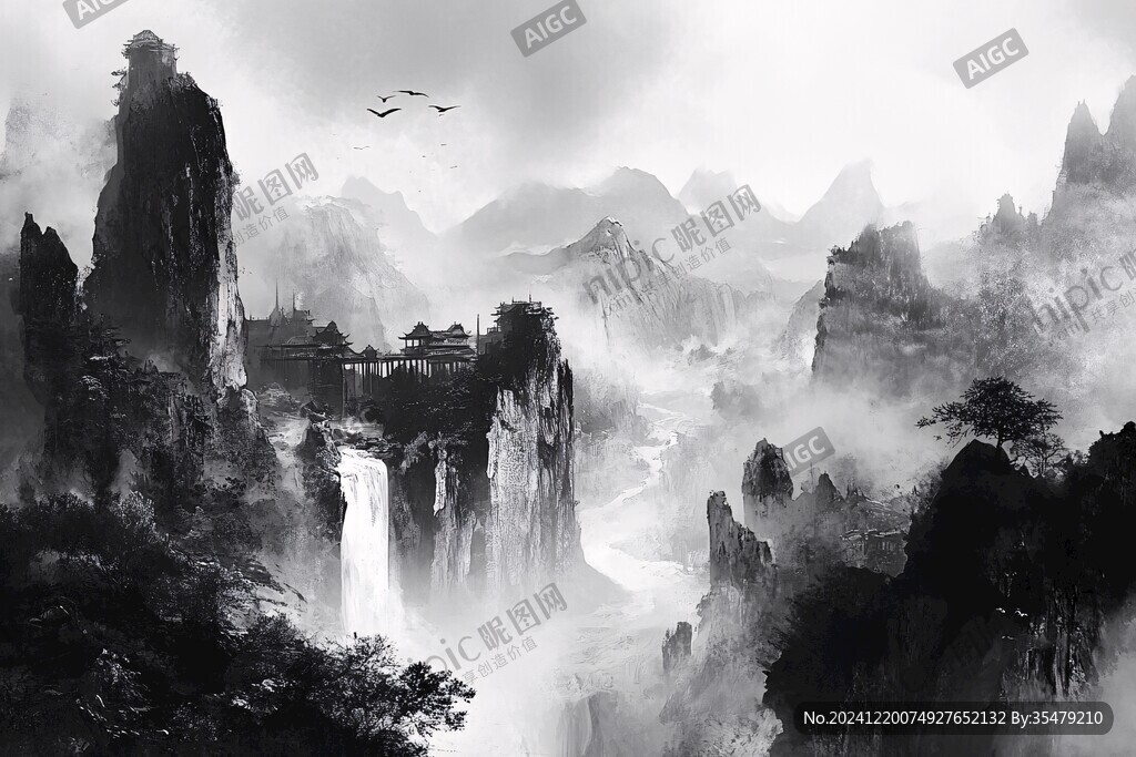 江南水乡墨韵禅意山峰