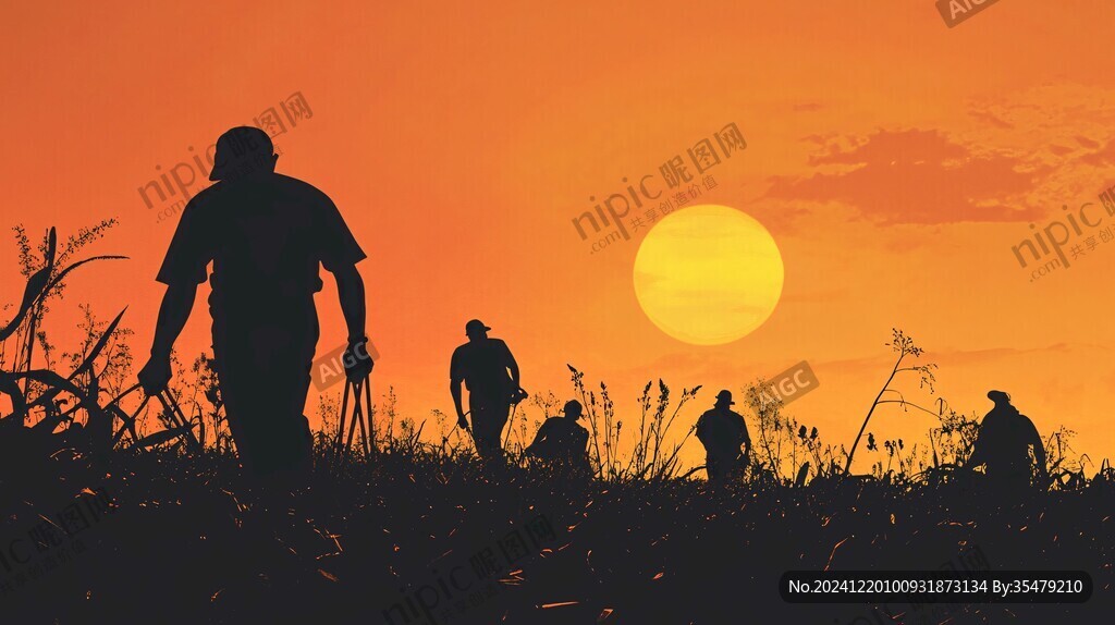 夕阳下的农民