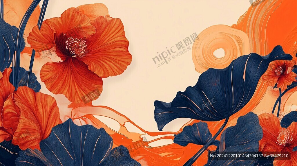 橘色花艺手绘