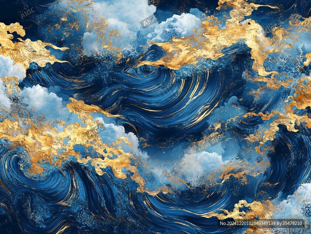 浪花纹理工笔重彩风格