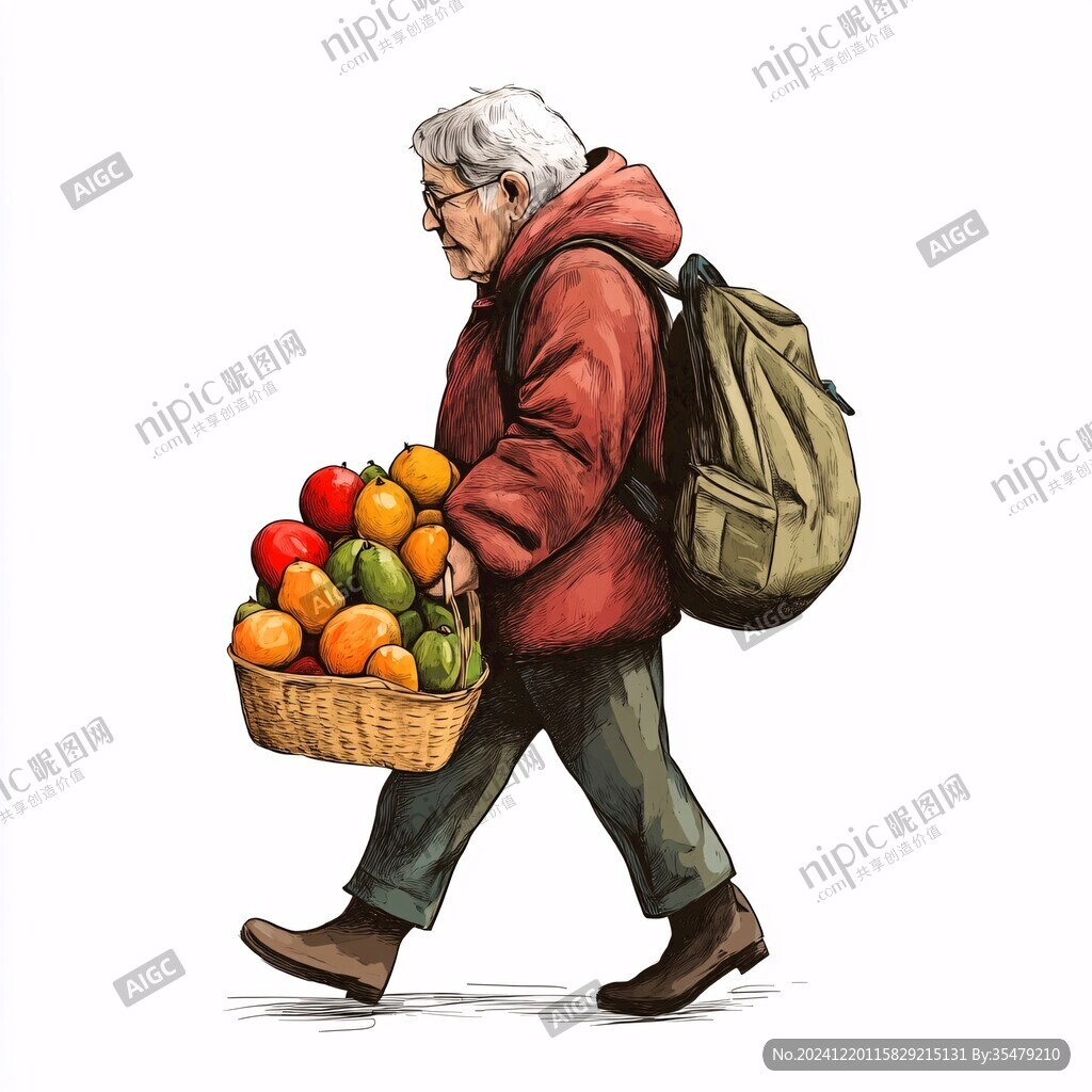 欧美卖菜人物手绘