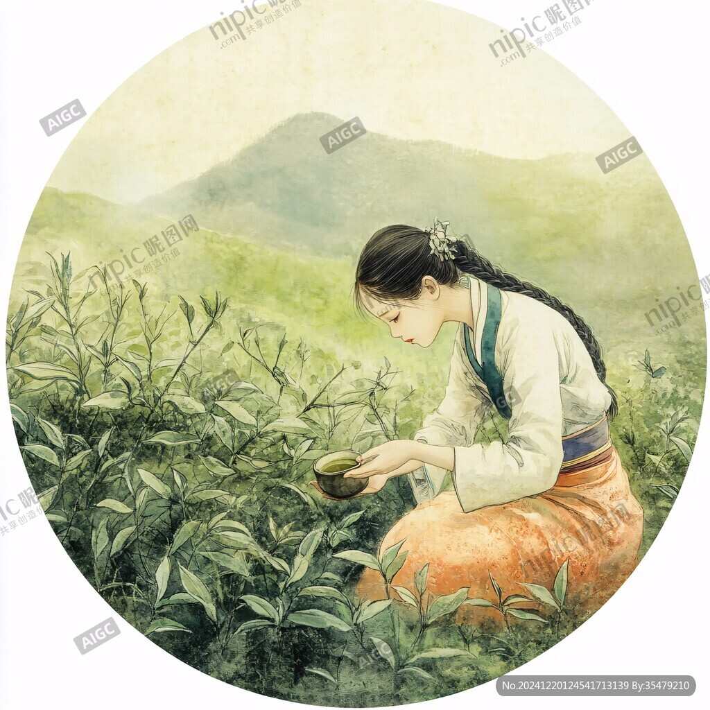 茶插画采茶女插画