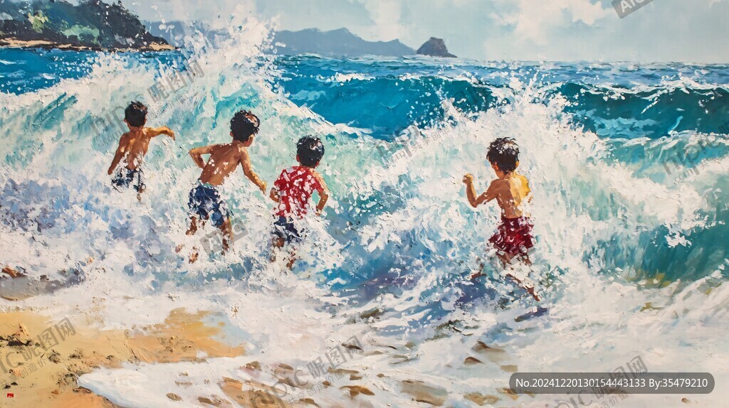 浪花朵朵海边嬉戏