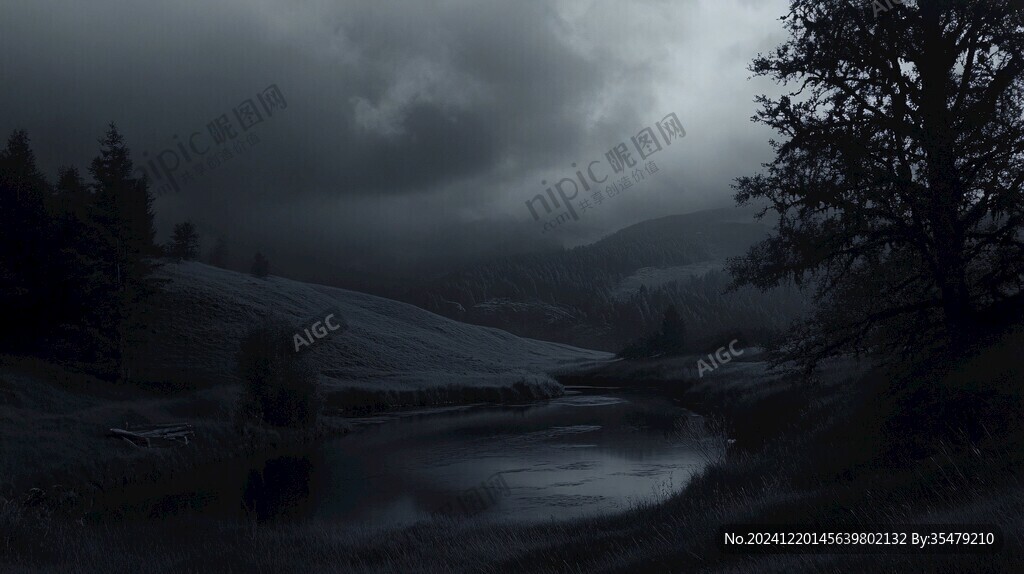 蓝调山水风景