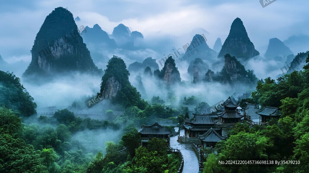 云雾缭绕仙山梦境