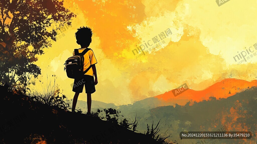 手绘追日的少年