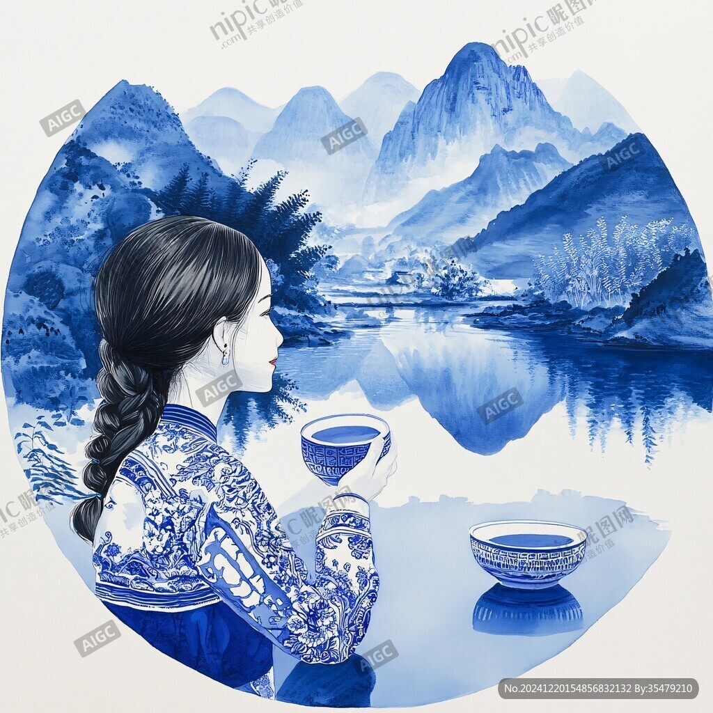 现代山水圆框装饰画