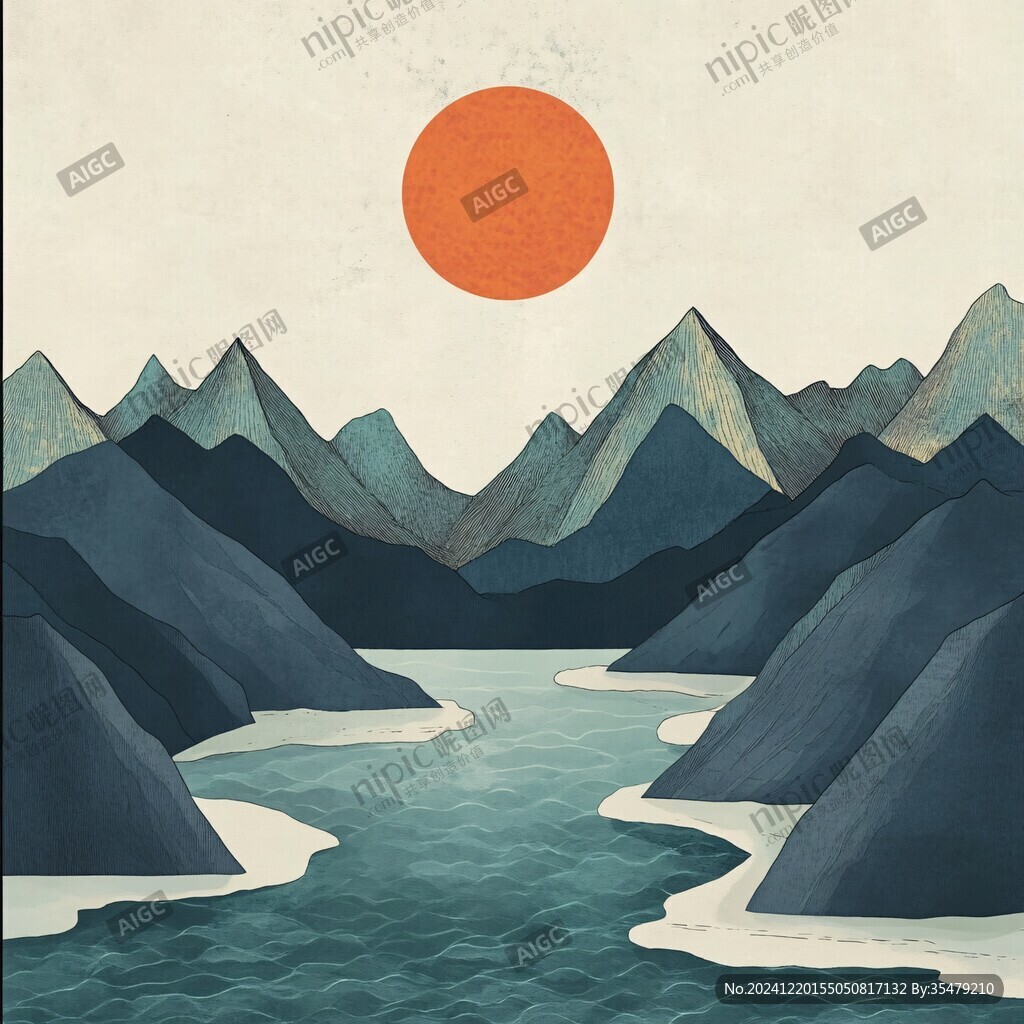 山川风景插画