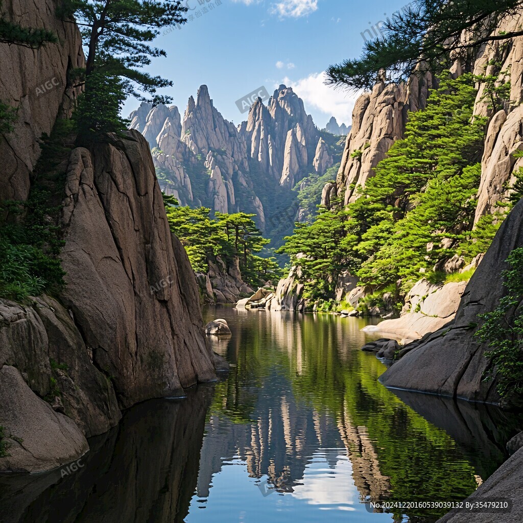 美丽山水迎客松