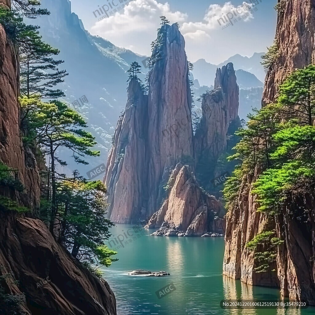 美丽山水迎客松