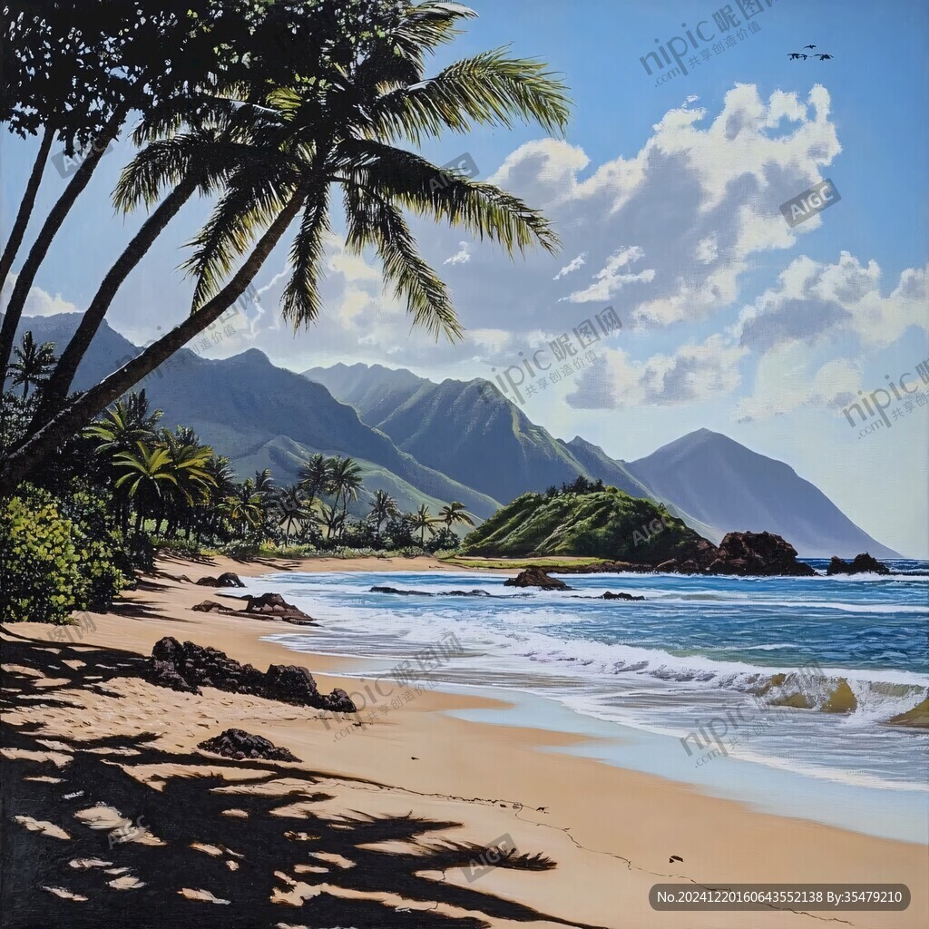 夏威夷海滩油画
