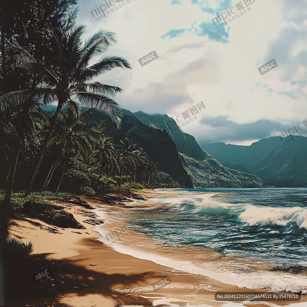 夏威夷海滩油画