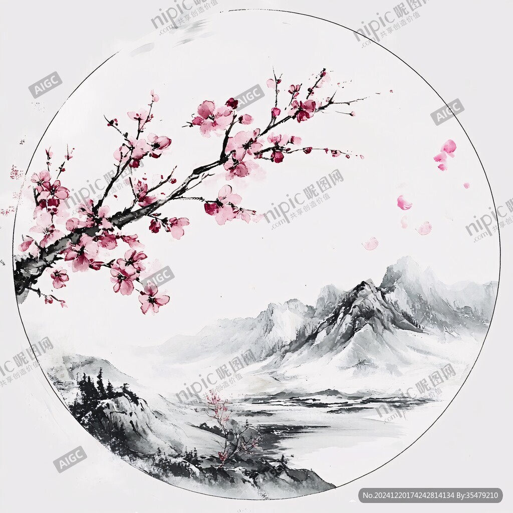 圆形水墨梅花