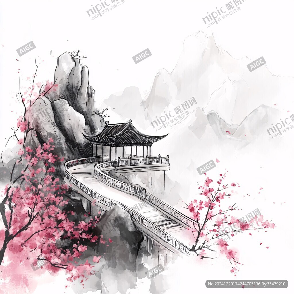 桃花源记古风山水插画