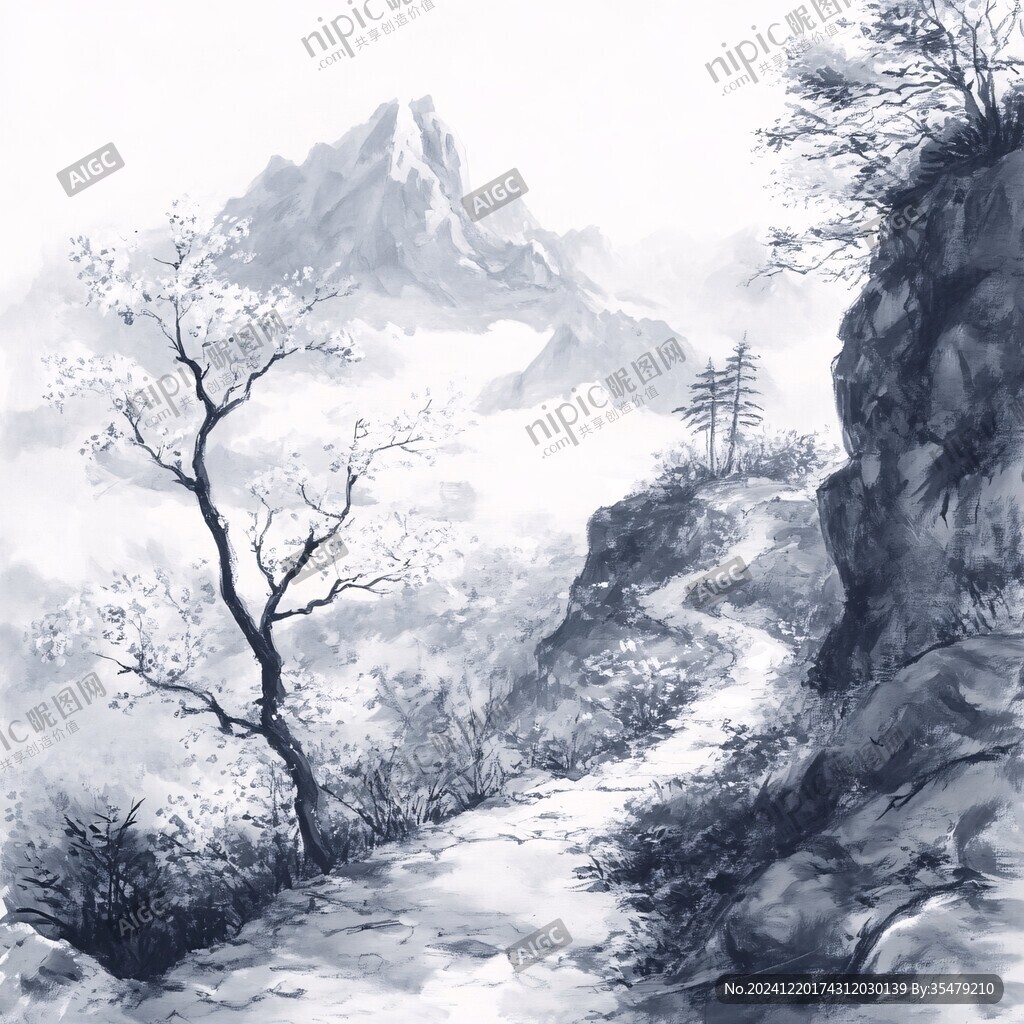 水墨数字画工笔山水