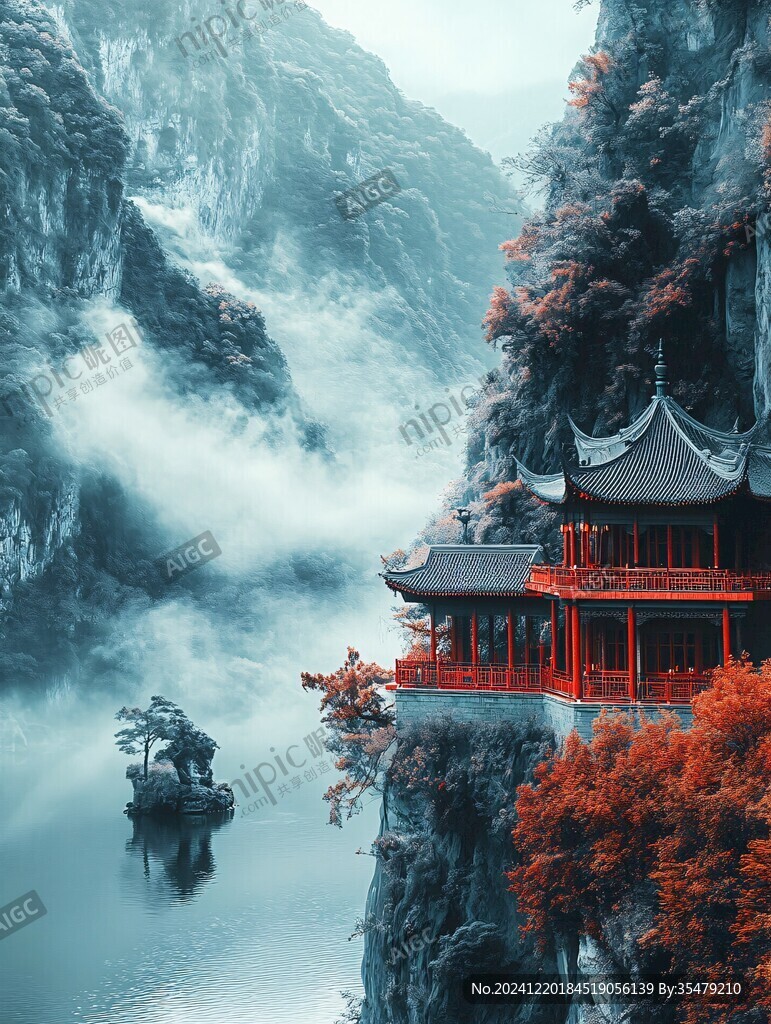 山水楼阁雅致意境风
