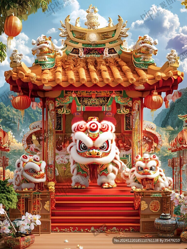 舞狮包装插画