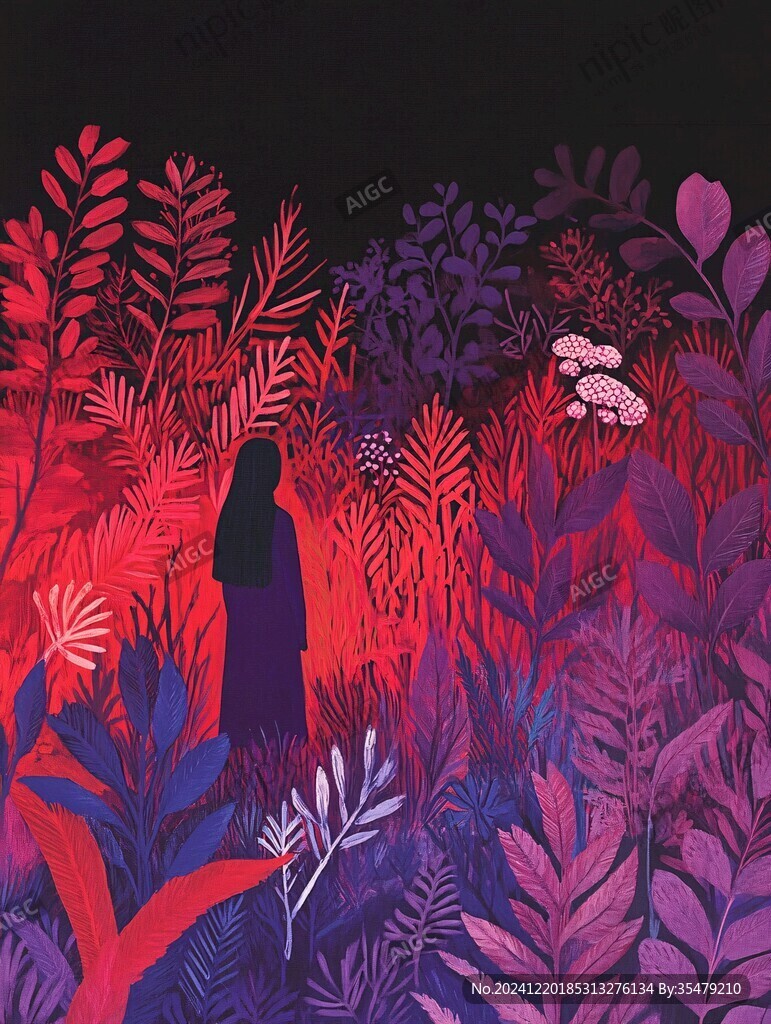 场景插画植物少女