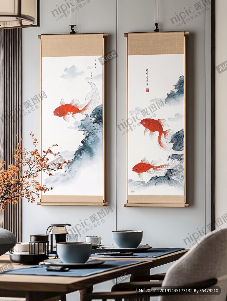 酒店锦鲤装饰画