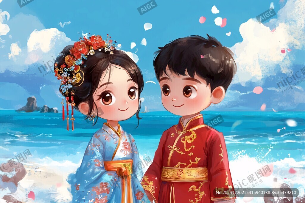 中式婚礼q版人像