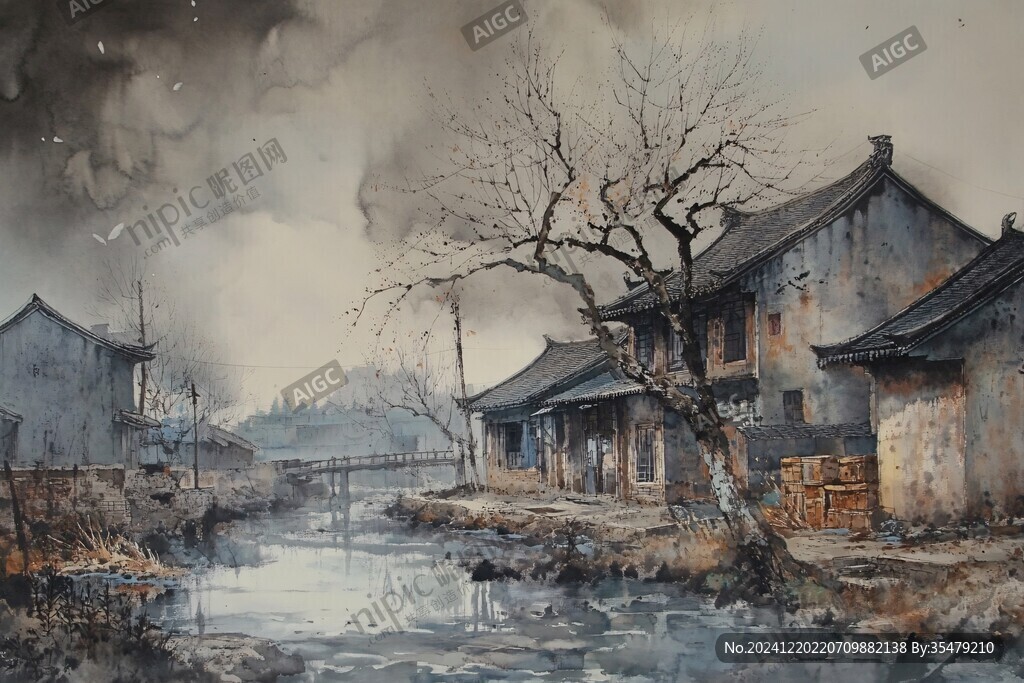 民居水彩画