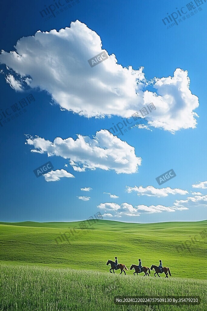 骏马蓝天白云背景图