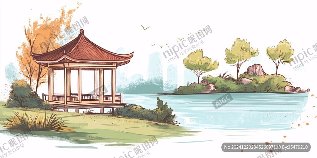 爱晚亭城市插画素材