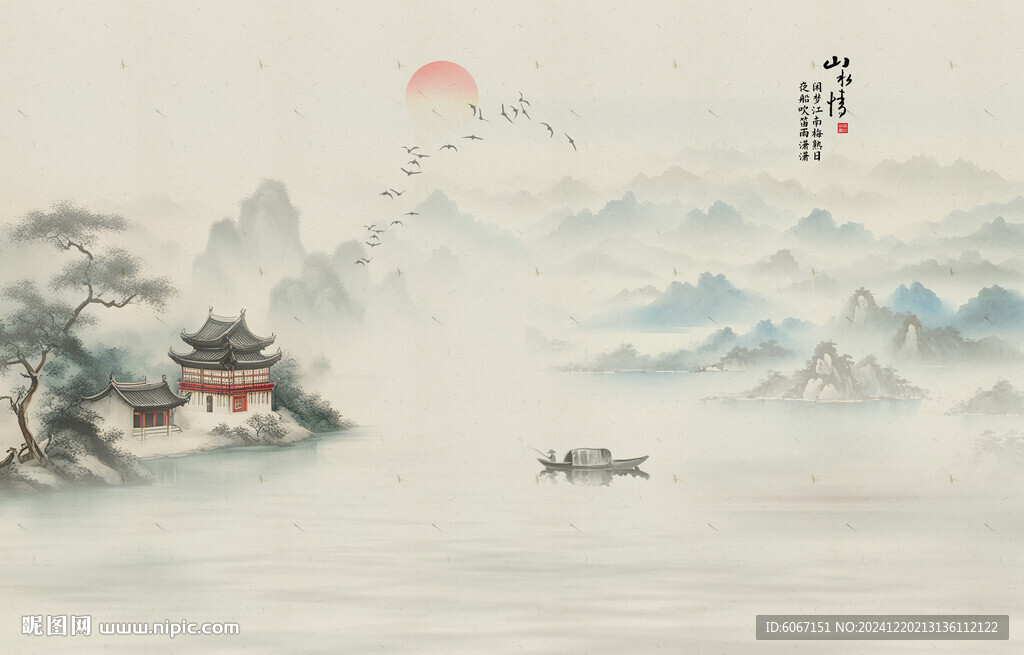 禅境水墨山水装饰画背景墙