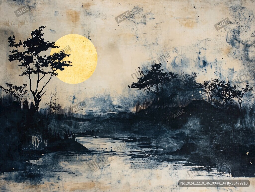 月夜水墨画