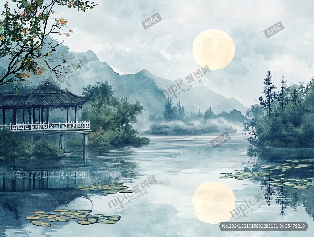 虎溪夜月景点插画