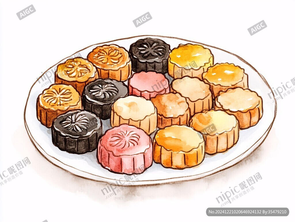 月饼糕点制作插画点心