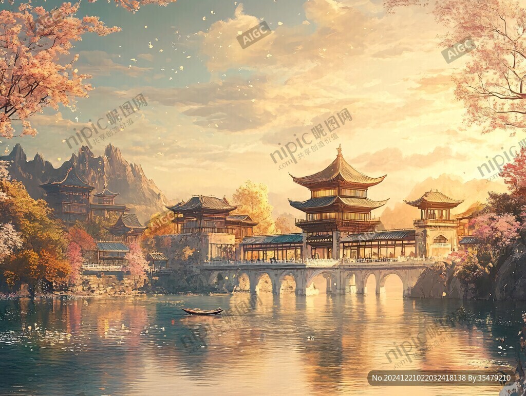 AI创作图唯美古风场景 古风唯美场景 古风山水场景 古风场景概念图 古风人物大场景 插画横店水彩水墨山水 横店插画 古风场景 风景原画 唯美 ...