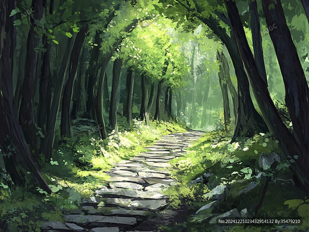 林间小道手绘