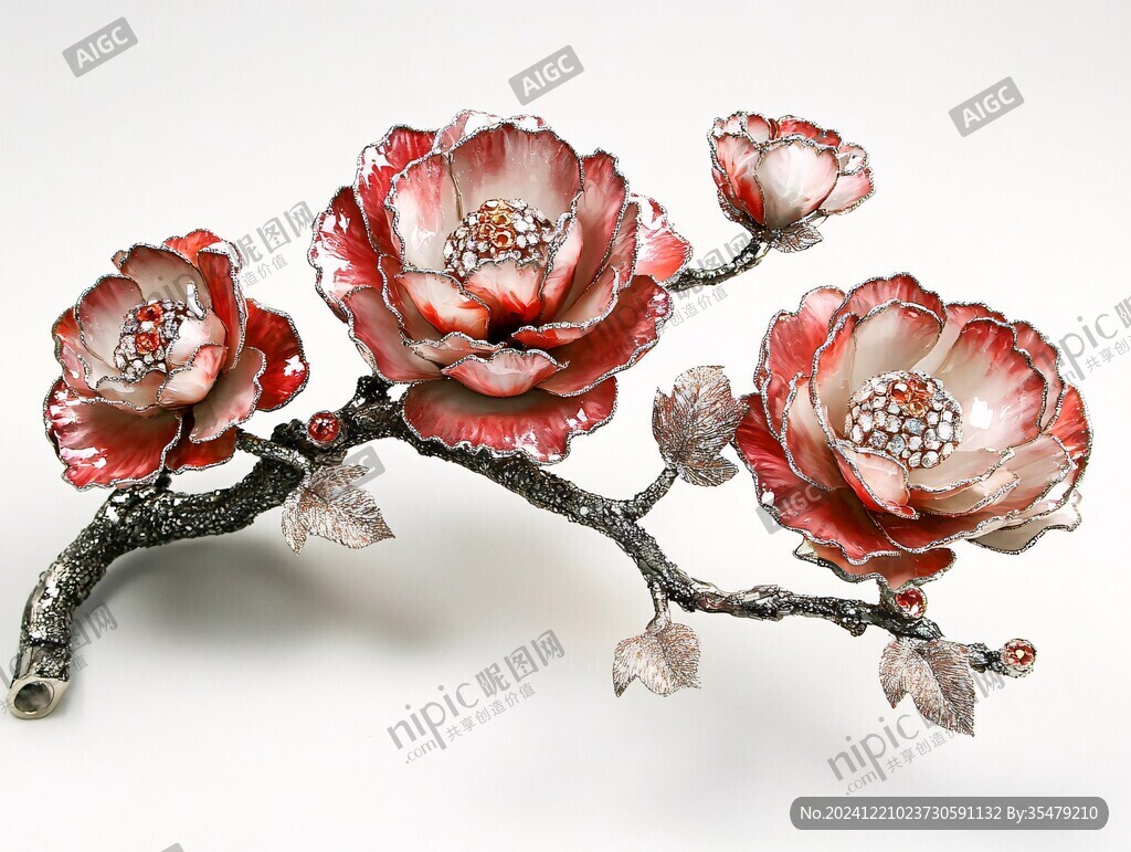 3d浮雕金属牡丹花