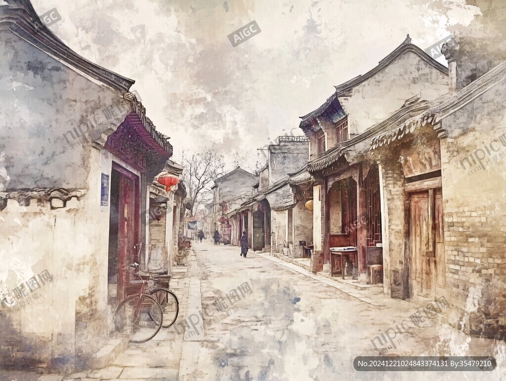 古街水彩画