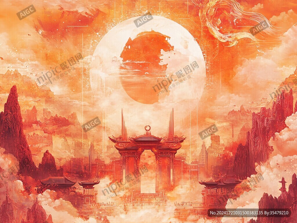 天界晓钟风景插画