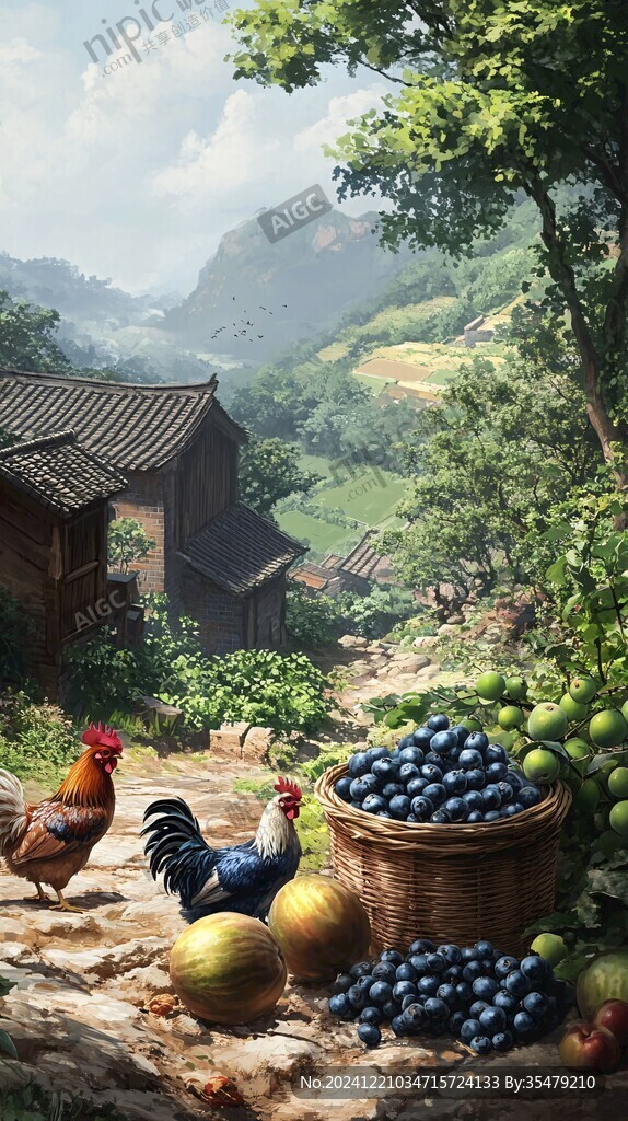 高山散养鸡插画