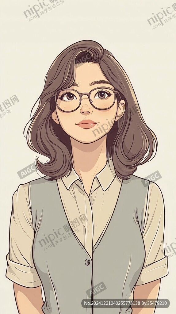插画人物戴眼镜女孩