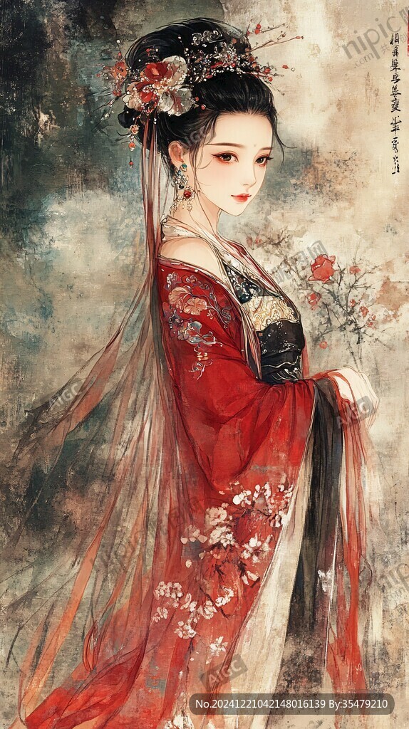红衣少女设计古风