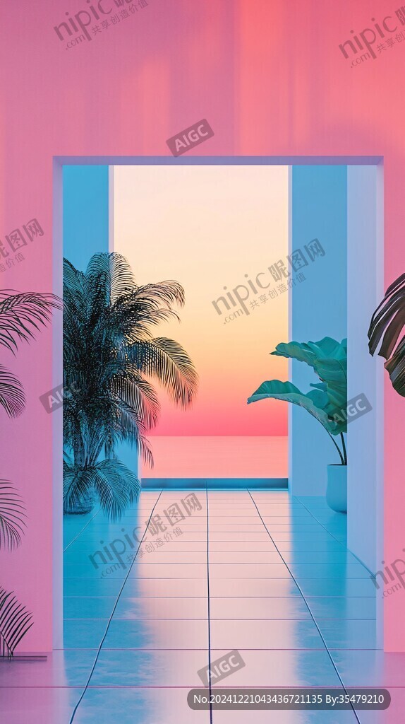 粉红色超现实海景