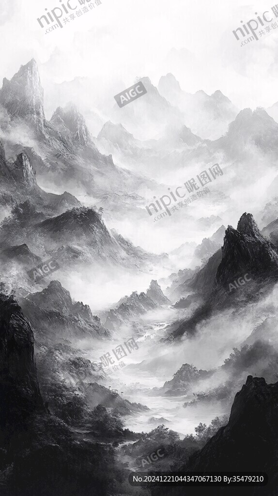 墨韵禅意山峰群山云雾